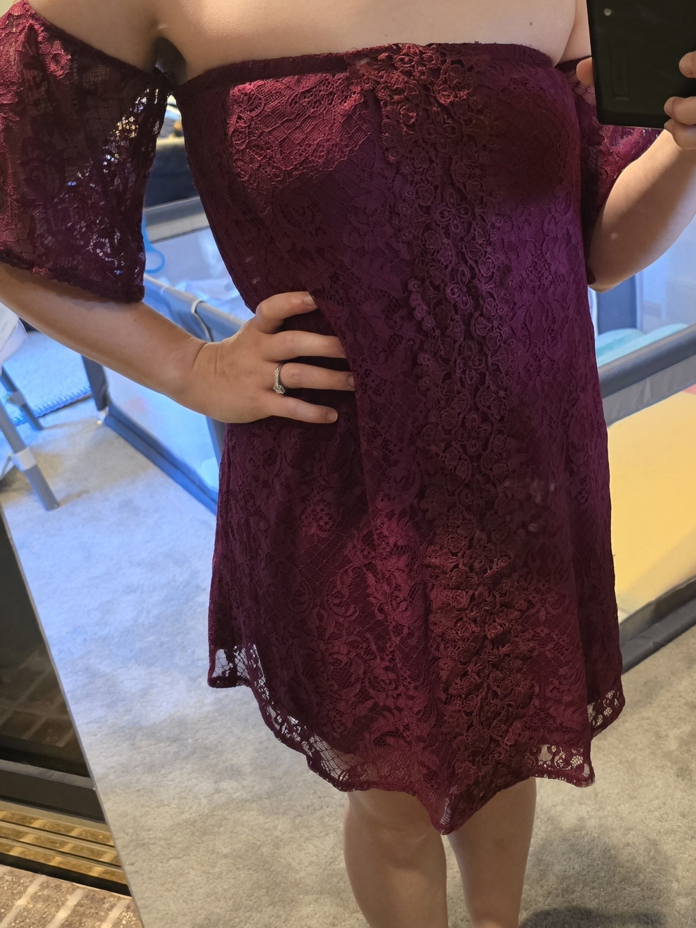City Triangles Strapless Lace Mini Dress in Burgundy